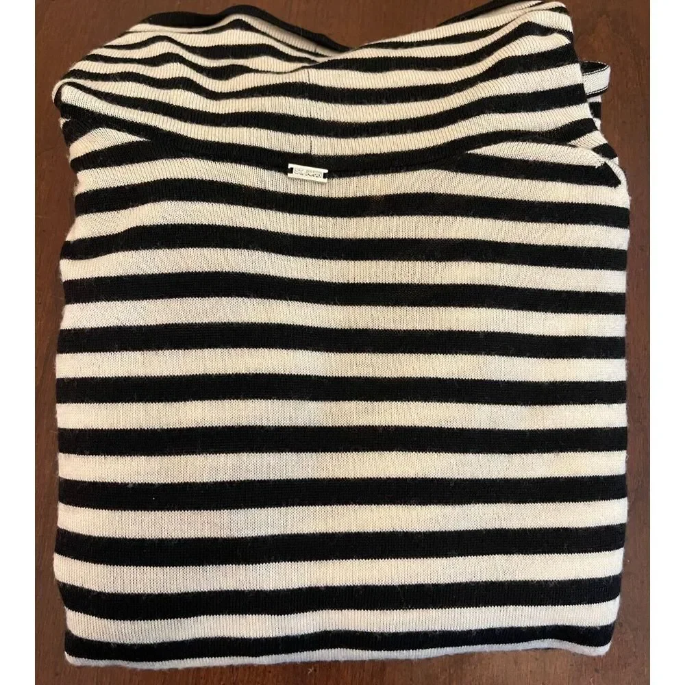 St. John Women's Striped Long Sleeve Open Front Cardigan Sweater Black Large‎